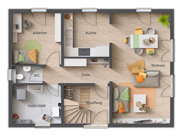 Massivhaus Bodensee 129 von Town & Country Haus Deutschland Schlüsselfertig ab 245590€, Satteldach-Klassiker Grundriss 1