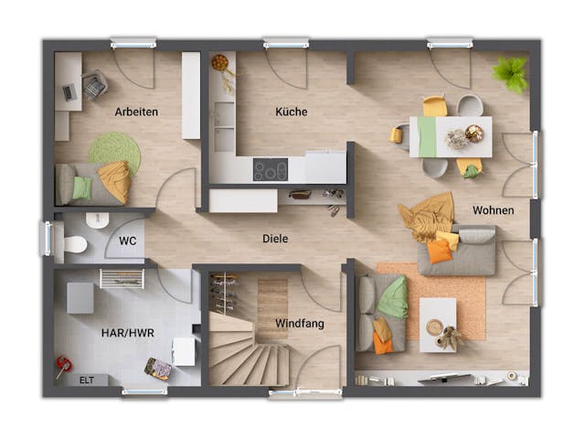 Massivhaus Bodensee 129 - Süd von Town & Country Haus Deutschland Schlüsselfertig ab 245590€, Grundriss 1
