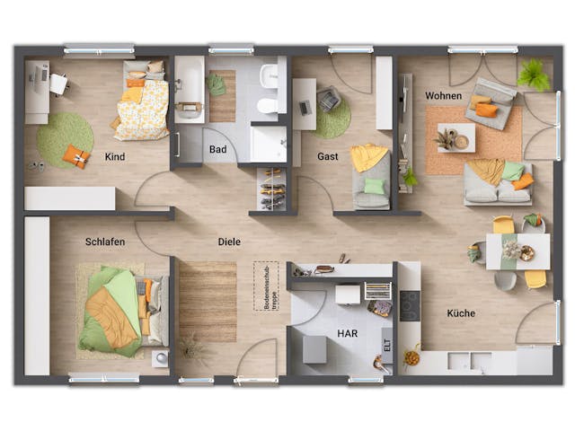 Massivhaus Bungalow 100 von Town & Country Haus Deutschland Schlüsselfertig ab 204350€, Bungalow Grundriss 1