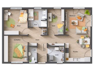 Massivhaus Bungalow 100 von Town & Country Haus Deutschland Schlüsselfertig ab 204350€, Bungalow Grundriss 2