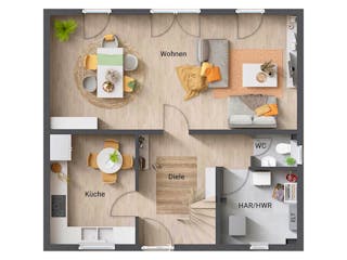 Massivhaus Flair 113 von Town & Country Haus Deutschland Schlüsselfertig ab 222850€, Satteldach-Klassiker Grundriss 1