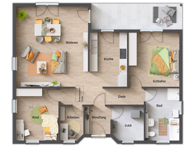 Massivhaus Winkelbungalow 108 von Town & Country Haus Deutschland Schlüsselfertig ab 223150€, Bungalow Grundriss 1