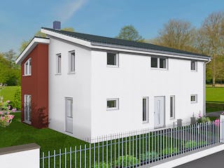 Massivhaus Medi 143 von BauService Timm, Pultdachhaus Außenansicht 2