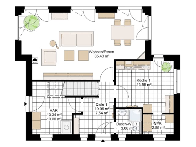Massivhaus Medi 143 von BauService Timm, Pultdachhaus Grundriss 1