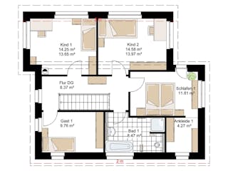 Massivhaus Medi 143 von BauService Timm, Pultdachhaus Grundriss 2