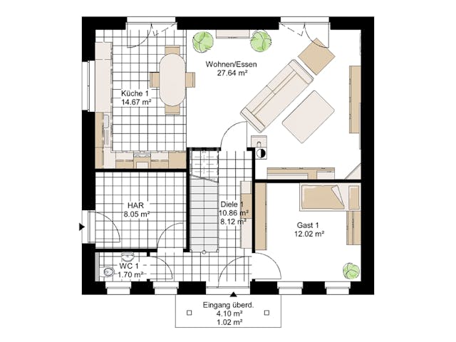 Massivhaus Medi 144 von BauService Timm, Stadtvilla Grundriss 1