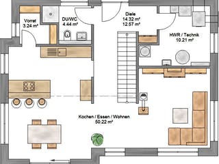 Fertighaus Trendline 154 von Suckfüll Energiesparhaus Schlüsselfertig ab 430931€, Satteldach-Klassiker Grundriss 1