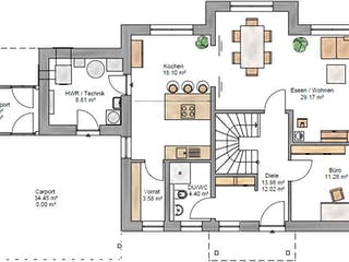 Fertighaus Trendline 165 - inkl. Technikanbau von Suckfüll Energiesparhaus Schlüsselfertig ab 350044€, Grundriss 1