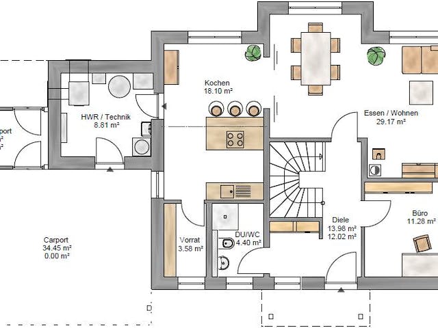 Fertighaus Trendline 165 - inkl. Technikanbau von Suckfüll Energiesparhaus Schlüsselfertig ab 414800€, Grundriss 1