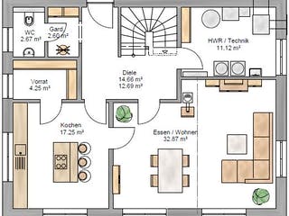 Fertighaus Trendline 166 von Suckfüll Energiesparhaus Schlüsselfertig ab 458494€, Satteldach-Klassiker Grundriss 1