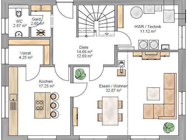 Fertighaus Trendline 166 von Suckfüll Energiesparhaus Schlüsselfertig ab 407550€, Satteldach-Klassiker Grundriss 1