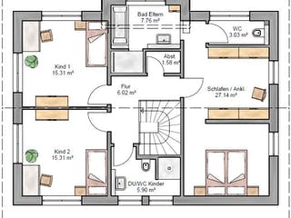 Fertighaus Trendline 171 von Suckfüll Energiesparhaus Schlüsselfertig ab 472331€, Satteldach-Klassiker Grundriss 2