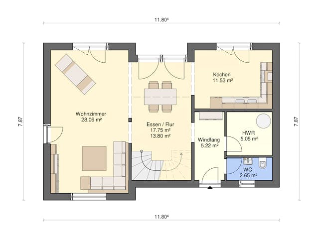 Fertighaus Dimension 90 von Ü-Haus, Satteldach-Klassiker Grundriss 1 Fertighaus Dimension 90 von Ü-Haus, Satteldach-Klassiker Grundriss 1