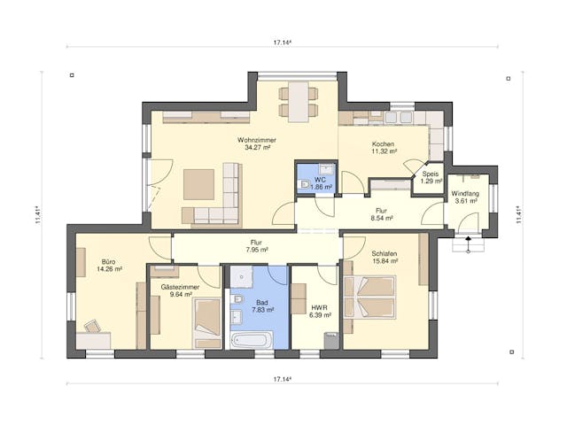Fertighaus Largo 147 von Ü-Haus, Bungalow Grundriss 1