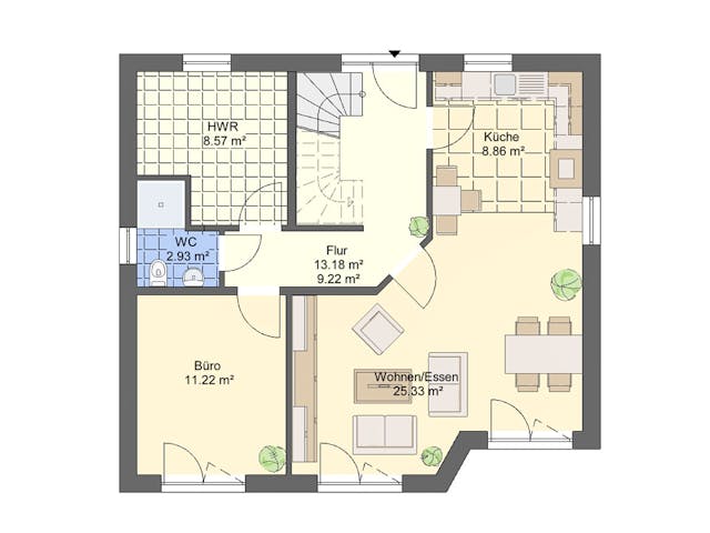 Massivhaus Einfamilienhaus K_115 von VARIODOMO Bausysteme Schlüsselfertig ab 306400€, Satteldach-Klassiker Grundriss 1