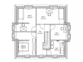 Massivhaus Einfamilienhaus K_159 von VARIODOMO Bausysteme Schlüsselfertig ab 349400€, Satteldach-Klassiker Grundriss 2