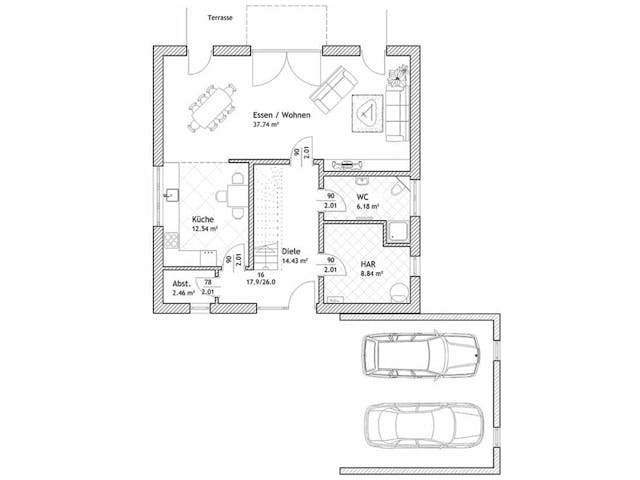 Massivhaus Stadtvilla V_155 von VARIODOMO Bausysteme Schlüsselfertig ab 334580€, Stadtvilla Grundriss 1