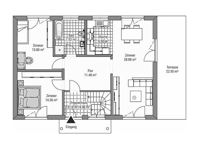 Massivhaus Zweifamilienhaus R_163 von VARIODOMO Bausysteme Schlüsselfertig ab 462300€, Satteldach-Klassiker Grundriss 1