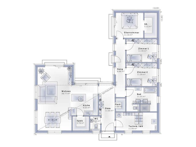 Fertighaus Bungalow Avant von Vario-Haus - Deutschland Schlüsselfertig ab 473900€, Bungalow Grundriss 1 Fertighaus Bungalow Avant von Vario-Haus - Deutschland Schlüsselfertig ab 473900€, Bungalow Grundriss 1