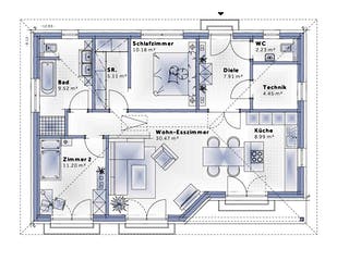 Fertighaus Bungalow Compact Small von Vario-Haus - Deutschland Schlüsselfertig ab 314280€, Bungalow Grundriss 1