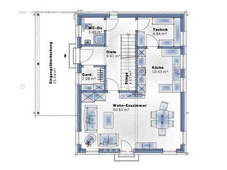 Fertighaus New Design BellaVista von Vario-Haus - Deutschland Schlüsselfertig ab 435850€, Cubushaus Grundriss 1