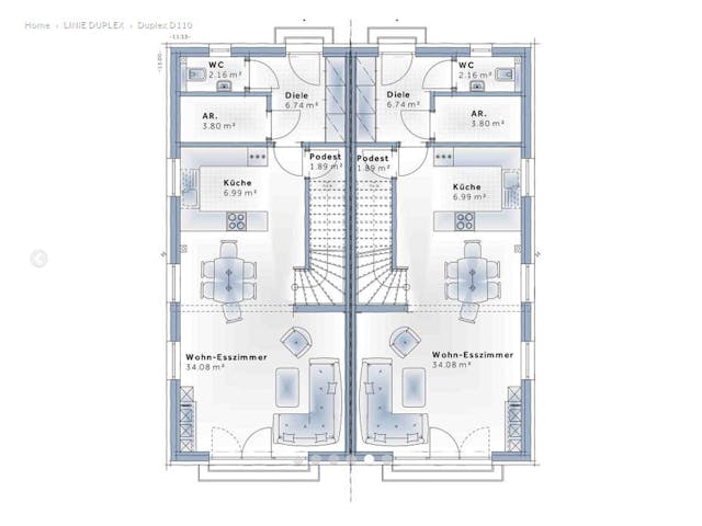 Fertighaus Duplex D110 von Vario-Haus - Österreich Schlüsselfertig ab 299340€, Cubushaus Grundriss 1