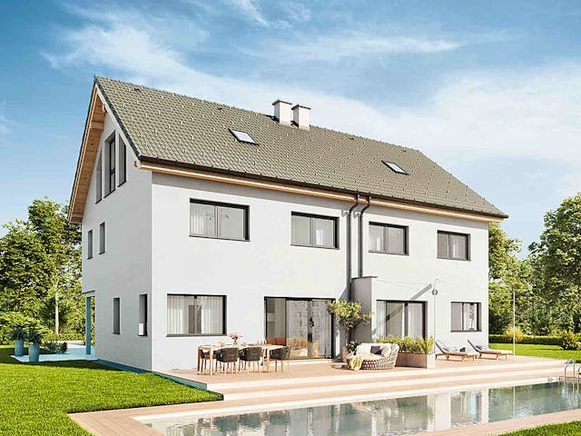 Fertighaus Duplex D113 XL von Vario-Haus - Deutschland Schlüsselfertig ab 414050€, Satteldach-Klassiker Außenansicht 1 Fertighaus Duplex D113 XL von Vario-Haus - Deutschland Schlüsselfertig ab 414050€, Satteldach-Klassiker Außenansicht 1