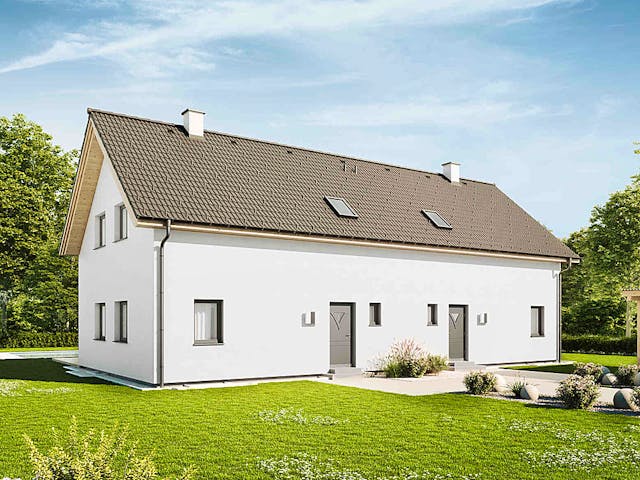 Fertighaus Duplex D115 von Vario-Haus - Deutschland Schlüsselfertig ab 362630€, Satteldach-Klassiker Außenansicht 1 Fertighaus Duplex D115 von Vario-Haus - Deutschland Schlüsselfertig ab 362630€, Satteldach-Klassiker Außenansicht 1