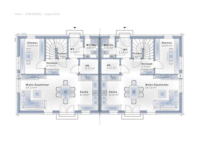 Fertighaus Duplex D115 von Vario-Haus - Deutschland Schlüsselfertig ab 362630€, Satteldach-Klassiker Grundriss 1 Fertighaus Duplex D115 von Vario-Haus - Deutschland Schlüsselfertig ab 362630€, Satteldach-Klassiker Grundriss 1