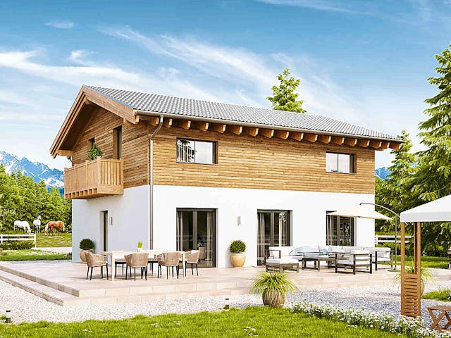 Fertighaus New Design Novum von Vario-Haus - Deutschland Schlüsselfertig ab 451170€, Satteldach-Klassiker Außenansicht 1