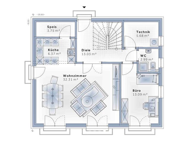 Fertighaus New Design Novum von Vario-Haus - Österreich Schlüsselfertig ab 411940€, Satteldach-Klassiker Grundriss 1
