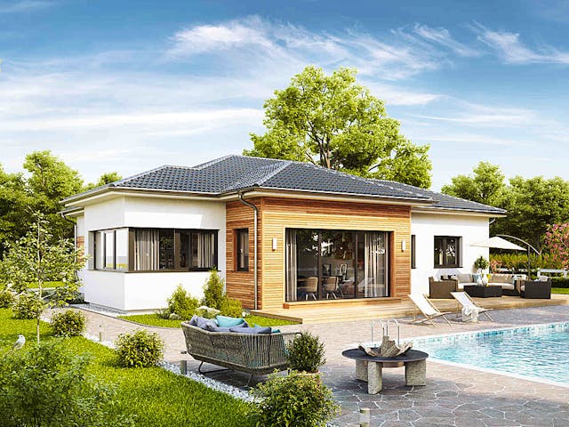 Fertighaus Bungalow S141 mit Einliegerwohnung von Vario-Haus - Deutschland Schlüsselfertig ab 442390€, Außenansicht 1