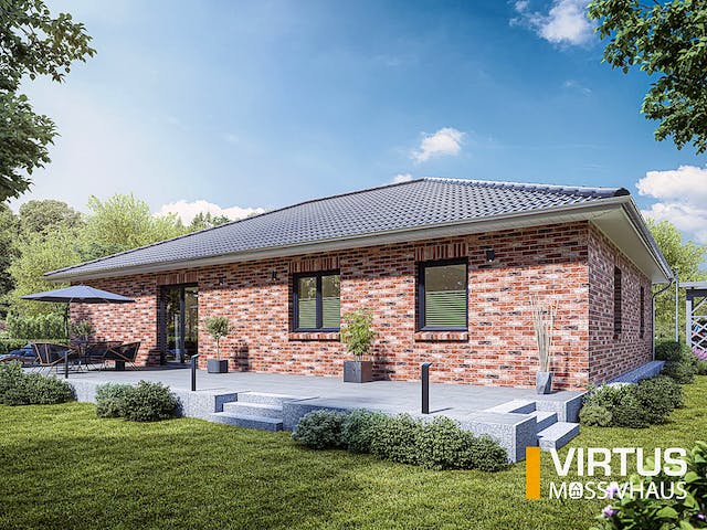Massivhaus Bungalow V145 von Virtus Massivhaus Schlüsselfertig ab 226500€, Bungalow Außenansicht 1