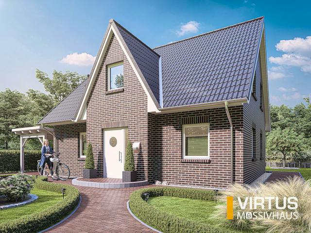 Massivhaus Friesenhaus V140 von Virtus Massivhaus Schlüsselfertig ab 226500€, Satteldach-Klassiker Außenansicht 1