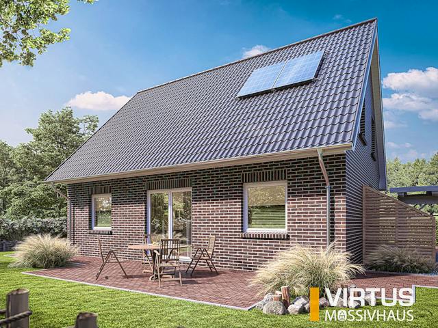 Massivhaus Friesenhaus V140 von Virtus Massivhaus Schlüsselfertig ab 226500€, Satteldach-Klassiker Außenansicht 2