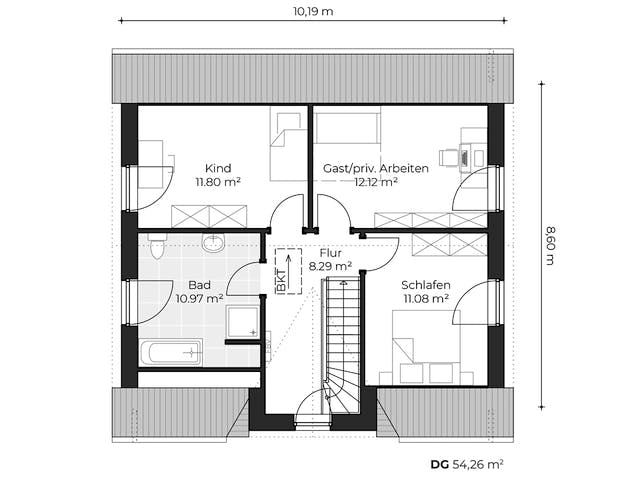 Massivhaus Friesenhaus V140 von Virtus Massivhaus Schlüsselfertig ab 226500€, Satteldach-Klassiker Grundriss 2