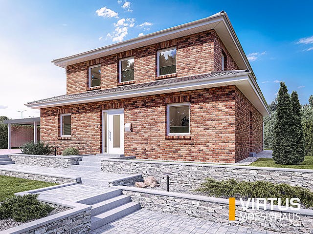 Massivhaus Toskanavilla V180 von Virtus Massivhaus Schlüsselfertig ab 289900€, Stadtvilla Außenansicht 2