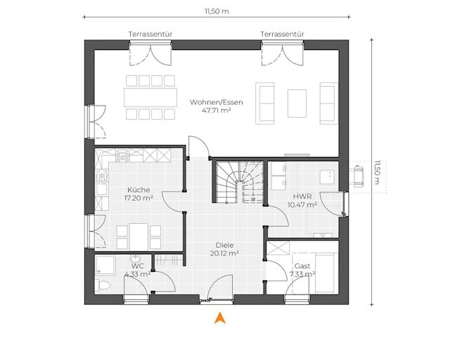 Massivhaus Toskanavilla V180 von Virtus Massivhaus Schlüsselfertig ab 289900€, Stadtvilla Grundriss 1