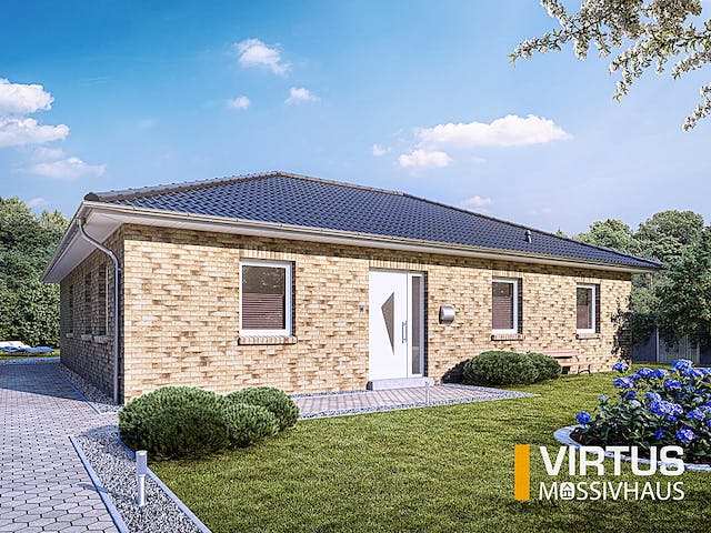 Massivhaus Winkelbungalow V115 von Virtus Massivhaus Schlüsselfertig ab 210500€, Bungalow Außenansicht 2