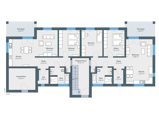 Fertighaus Mehrfamilienhaus mit 6 Wohnungen in Holzfertigbauweise von WeberHaus - Mehrfamilienhäuser, Cubushaus Grundriss 1