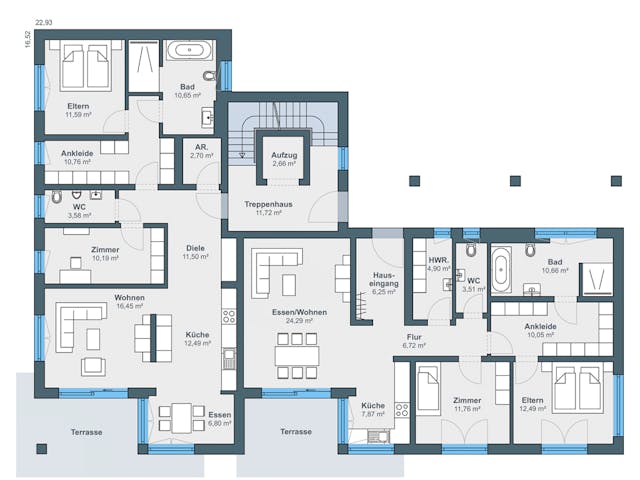 Fertighaus Mehrgenerationenhaus mit 4 Mietwohnungen von WeberHaus - Mehrfamilienhäuser, Cubushaus Grundriss 1