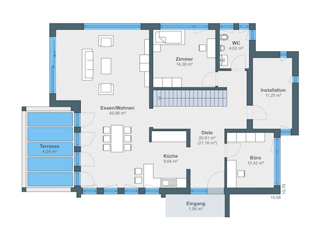 Fertighaus Ausstellungshaus Fellbach Stadtvilla von WeberHaus Schlüsselfertig ab 525000€, Stadtvilla Grundriss 1