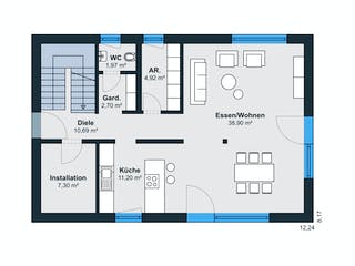 Fertighaus Ausstellungshaus Rheinau-Linx sunshine 220 von WeberHaus Schlüsselfertig ab 429000€, Grundriss 1