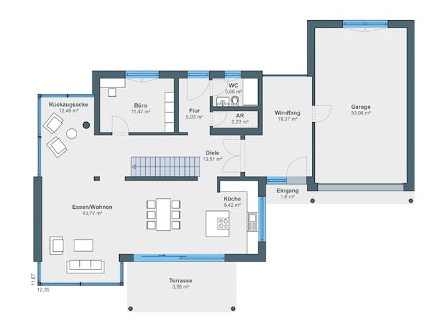 Fertighaus Ausstellungshaus Villingen-Schwenningen von WeberHaus Schlüsselfertig ab 600000€, Cubushaus Grundriss 1