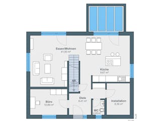 Fertighaus Jubiläumshaus generation 205 von WeberHaus Schlüsselfertig ab 353650€, Satteldach-Klassiker Grundriss 1