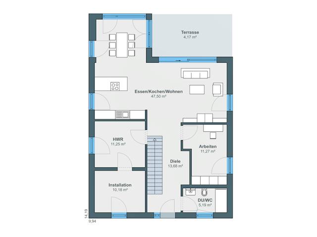 Fertighaus Kundenhaus Klee - CityLife 450 von WeberHaus Schlüsselfertig ab 431700€, Cubushaus Grundriss 1