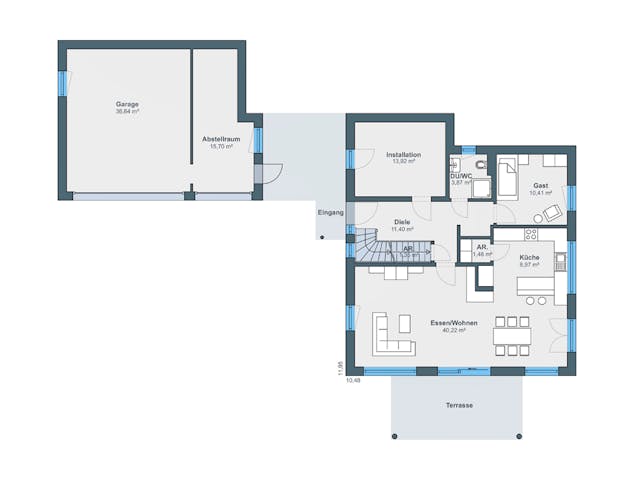 Fertighaus Kundenhaus Meinert von WeberHaus Schlüsselfertig ab 465000€, Satteldach-Klassiker Grundriss 1