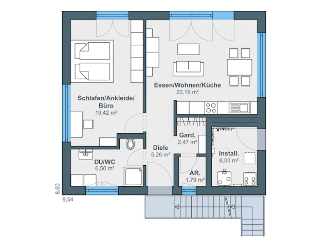 Fertighaus newLife mit zwei Wohneinheiten von WeberHaus Schlüsselfertig ab 408850€, Satteldach-Klassiker Grundriss 1