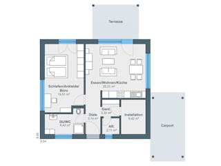 Fertighaus newLife Bungalow von WeberHaus Schlüsselfertig ab 235260€, Bungalow Grundriss 1