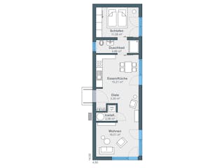 Fertighaus Option Bungalow mit Satteldach offen bis First von WeberHaus Schlüsselfertig ab 199000€, Bungalow Grundriss 1